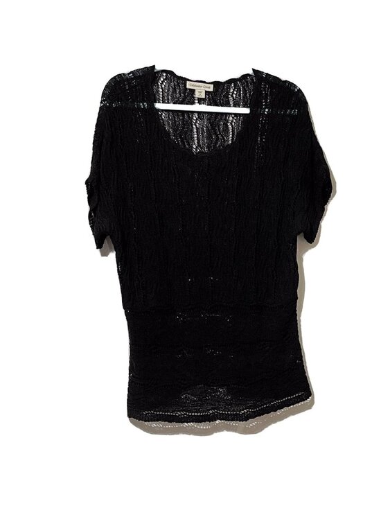 Coldwater Creek Tops - Coldwater Creek Black Open Knit Short Sleeve Top Linen Blend M 10-12